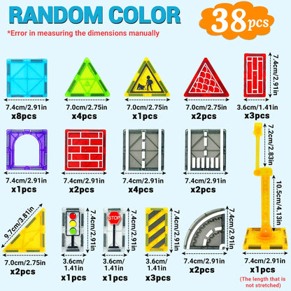 Magnetic Road Set With Car Toys Boys & Girls, Magnet Building Blocks Construction Toys Christmas Birthday Gifts for Toddlers