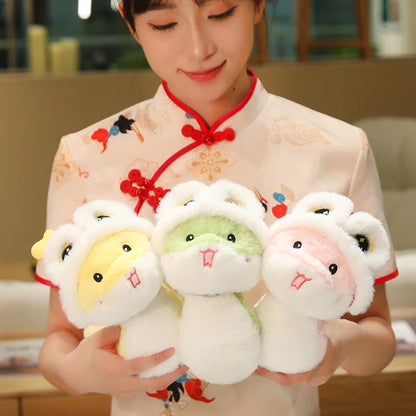 2025 New Year Cartoon Lucky Snake Animals Plush Figure Dolls Soft Pillow Toys Wear Lion Clothes Funny Christmas New Year Gift