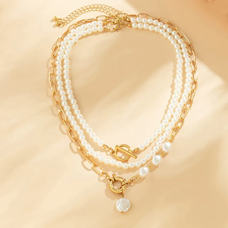 Elegant Pearl Multi-layer Necklace Minimalism Beads Gold Color Choker Necklace For Girls Jewelry Trend Vacation Wedding Gifts