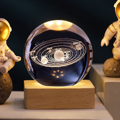 Crystal Ball LED Night Light Atmosphere Galaxy Planet Solar System Moon Glass Table Lamp USB Night Lights for Bedroom Home Decor